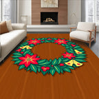 Red Poinsettia Yellow Bell Garland Wreath Rug