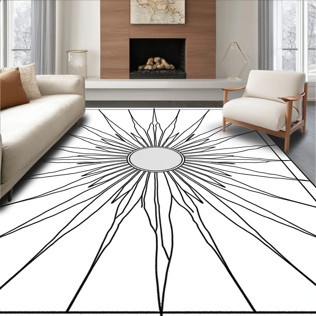 Radiant Sunburst Centerpiece Line Art Rug