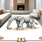 Graceful Elephant In Colorful Floral Border Rug