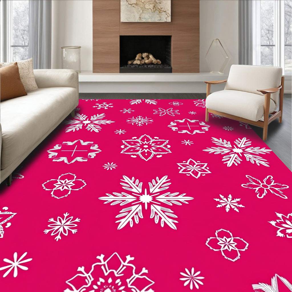 White Snowflake Medallion Crimson Background Rug
