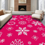 White Snowflake Medallion Crimson Background Rug