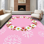 Pink Wreath White Floral Red Berries Rug
