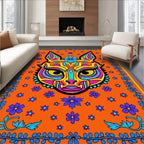 Vivid Orange Fox Floral Border Rug