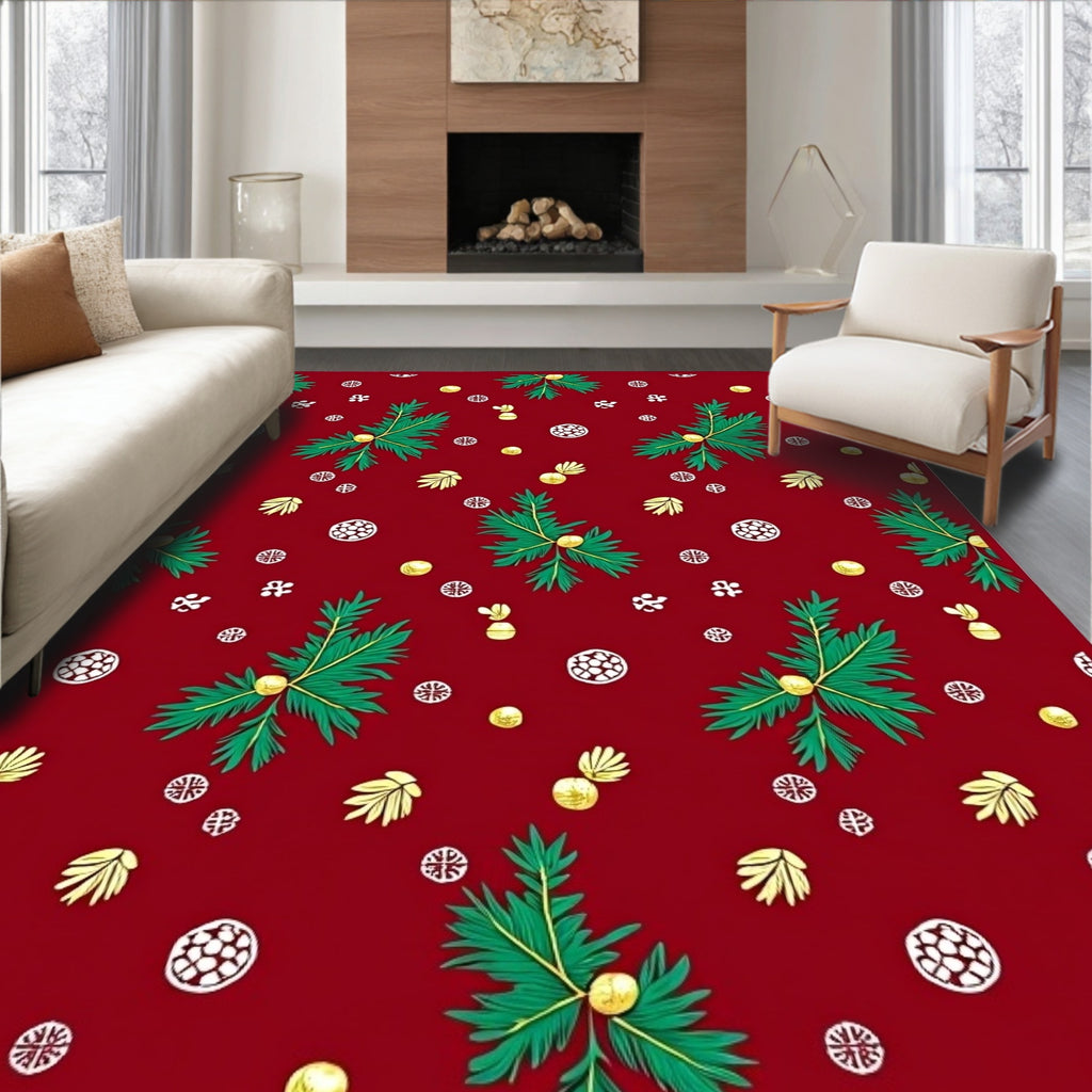 Red Green Gold Holiday Botanical Medley Rug