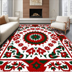 Red Green Medallion Floral Border Rug