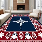 Deep Blue Red Starburst Border Rug