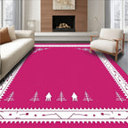 Pink White Folk Art Trees Border Rug