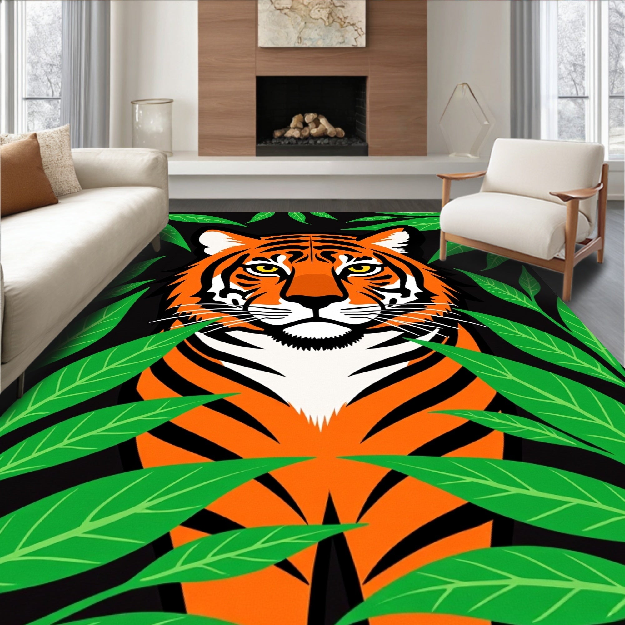 Vibrant Tiger Tropical Greenery Rug