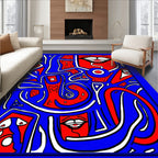Bold Red Blue Abstract Jumbled Faces Rug