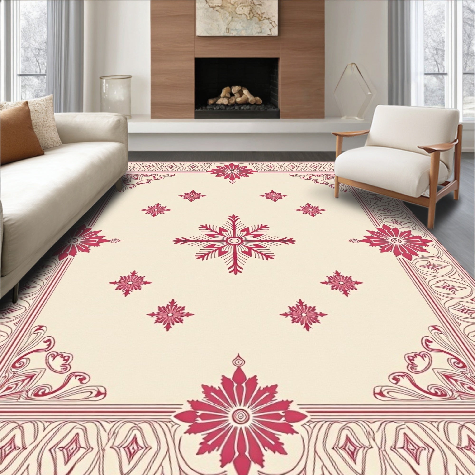 Deep Red Botanical Starburst Rug
