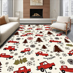 Red Truck Christmas Tree Snowflakes Rug