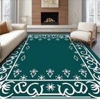 White Damask Snowflake Frame Teal Rug