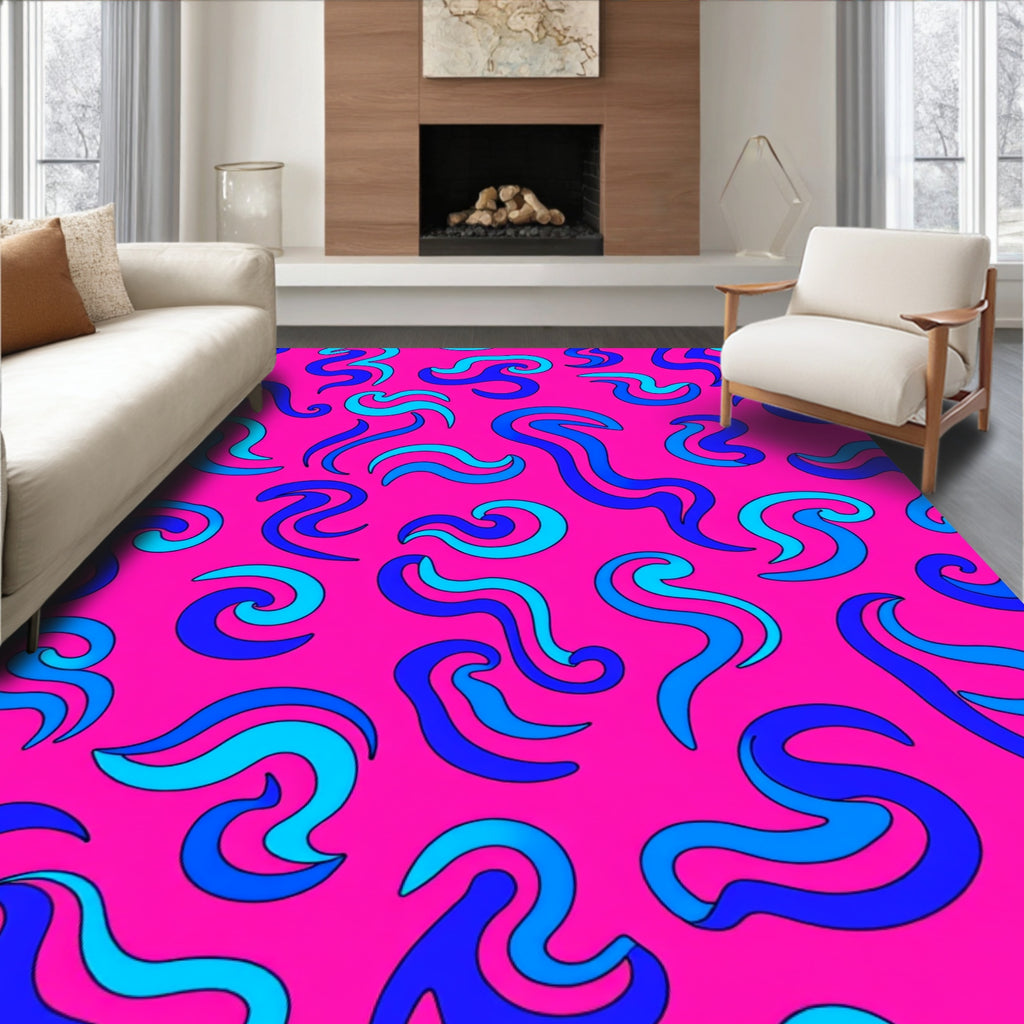 Vibrant Pink Blue Swirls Rug
