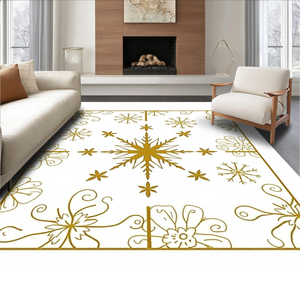 Golden Snowflake Scatter Medallion Rug