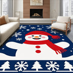 Friendly Snowman Red Hat Snowy Scene Rug