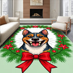 Joyful Dog Wreath Red Bow Accent Rug