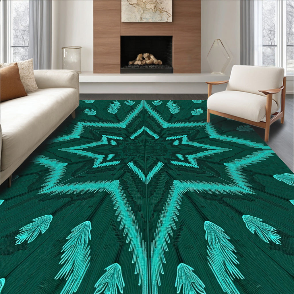 Teal Starburst Feather Medallion Rug