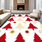 Red Beige Pine Trees Sunburst Rug