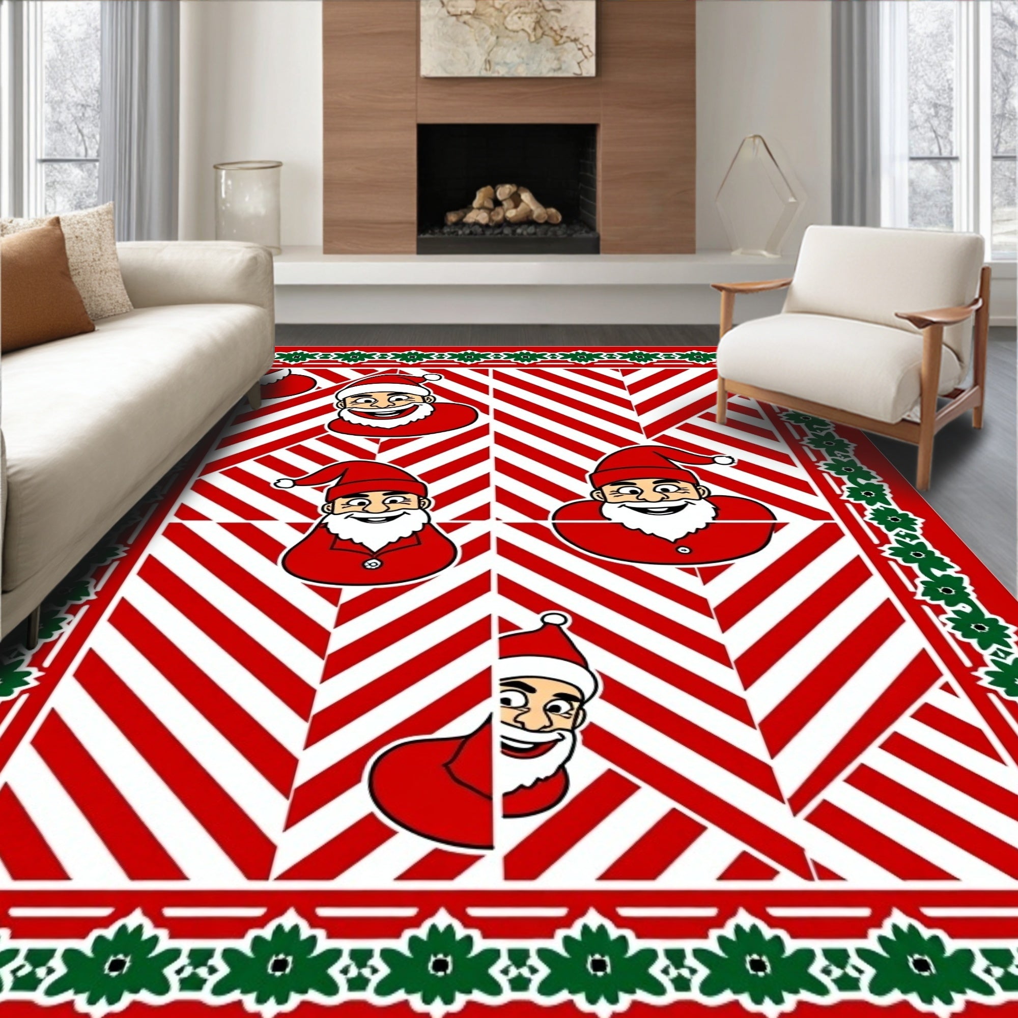 Cheery red Santa claus holiday border Rug