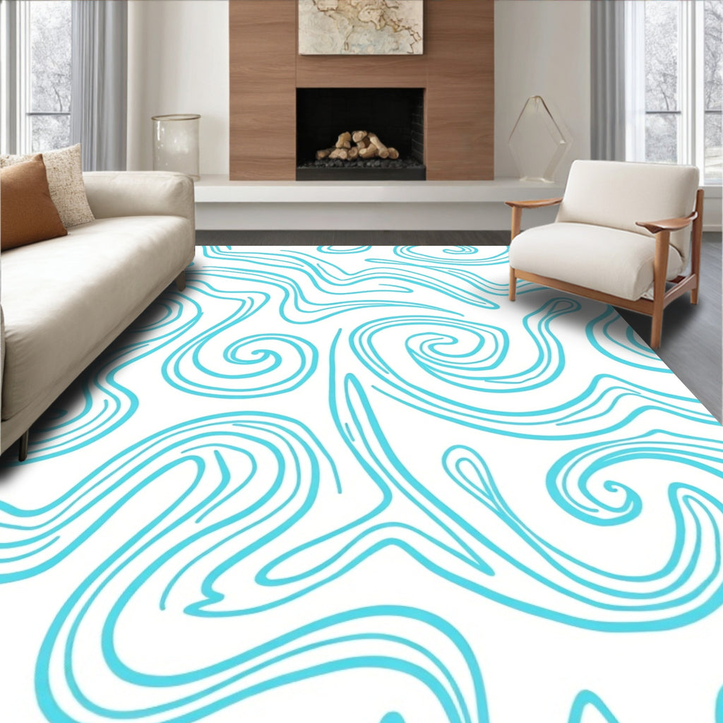 Turquoise Swirl Abstract Flow Rug