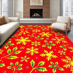 Festive Red Snowflake Holly Cluster Rug