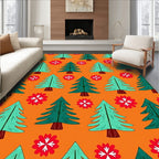 Teal White Pine Red Snowflakes Rug