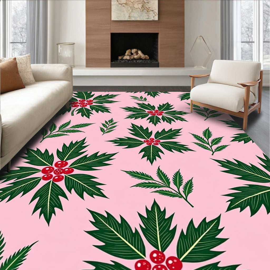 Pink Holly Berry Garland Rug