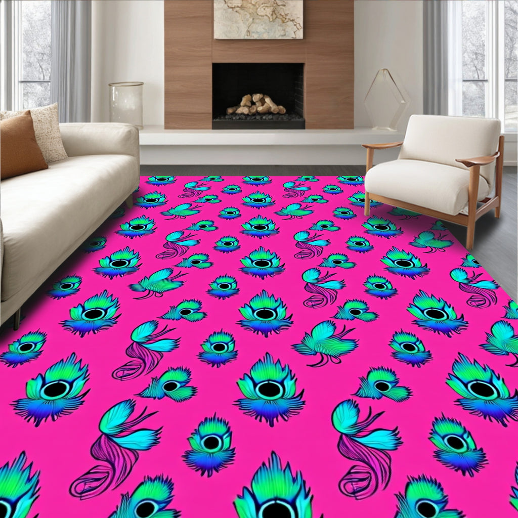 Vibrant Teal Feather Eyeburst Rug