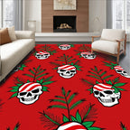 Red Skull Green Branch Christmas Rug