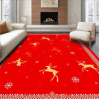 Crimson Reindeer Snowflakes Festive Border Rug