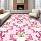 Ornate Pink Flower Blossom Motif Rug