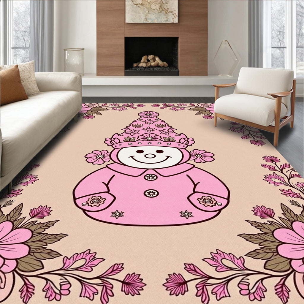 Enchanting Pink Floral Gnomes Rug