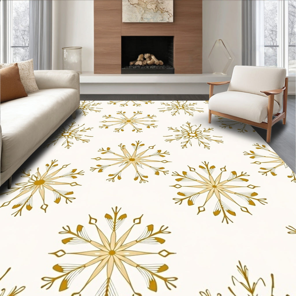 Golden Snowflake Scattered Pattern Rug