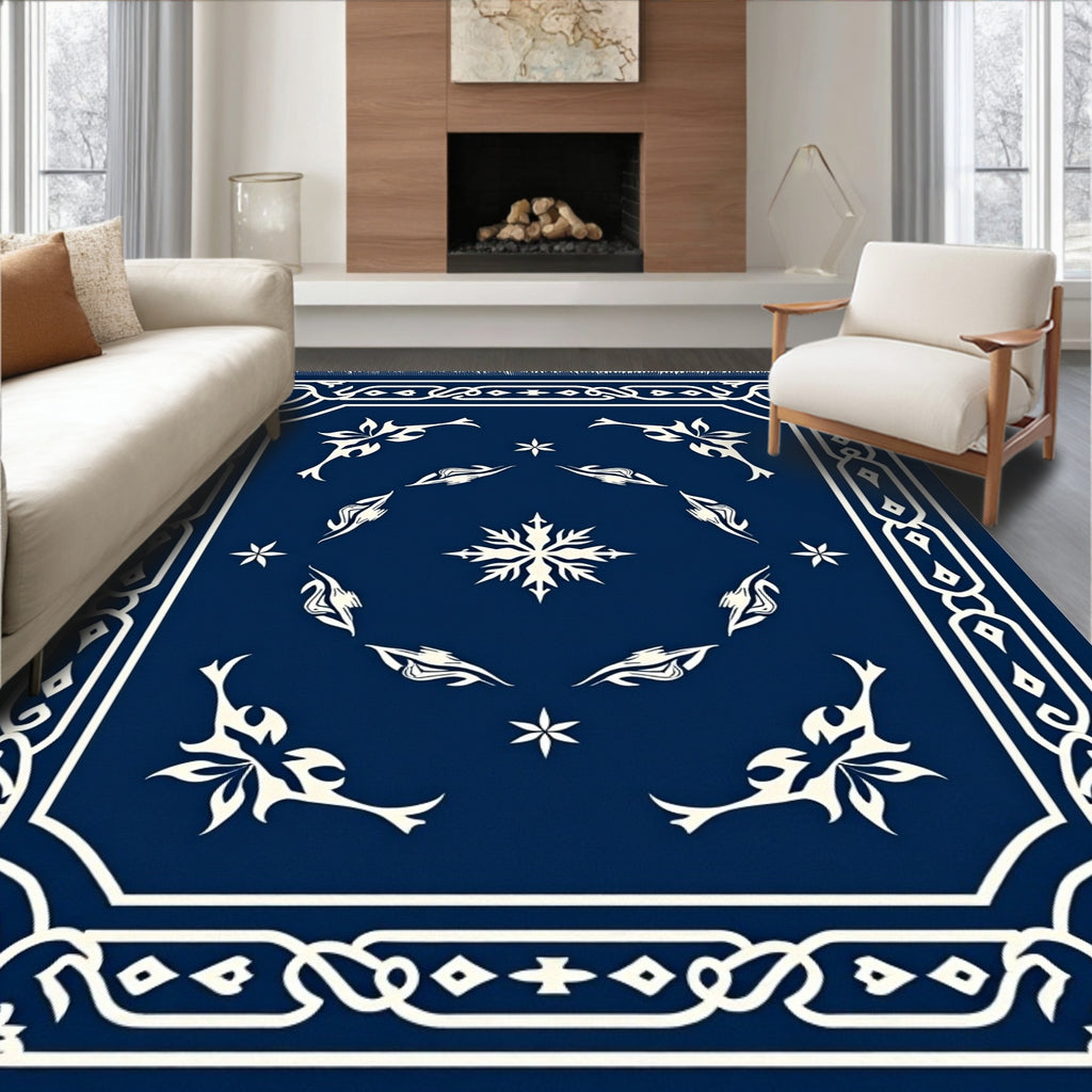 Midnight Blue Whimsical Floral Motif Rug