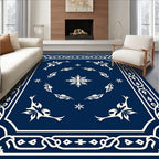 Midnight Blue Whimsical Floral Motif Rug