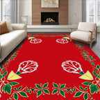 Festive Red Floral Leaf Border Rug
