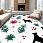Black Cat Evergreen Snowflake Scatter Rug