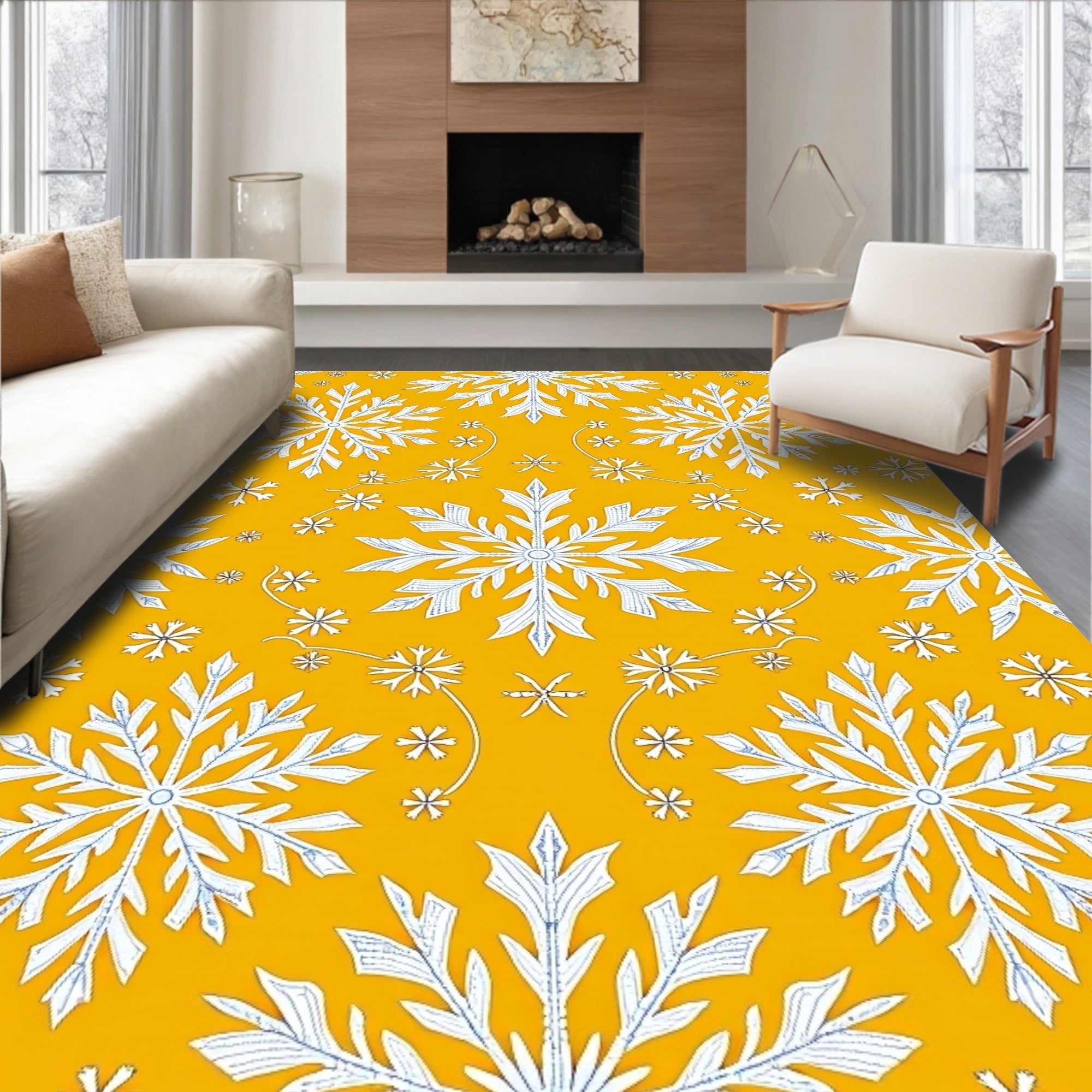 Golden Yellow Snowflake Garland Repeating Rug