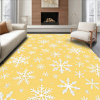 White Snowflake Scatter Yellow Background Rug