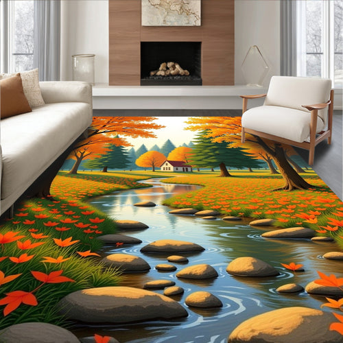 Autumn Stream Orange Blossom Meadow Rug