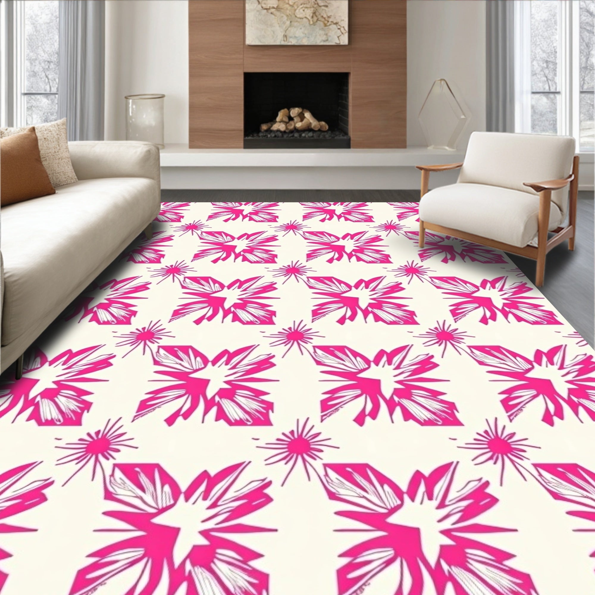 Vibrant Hot Pink Star Burst Rug