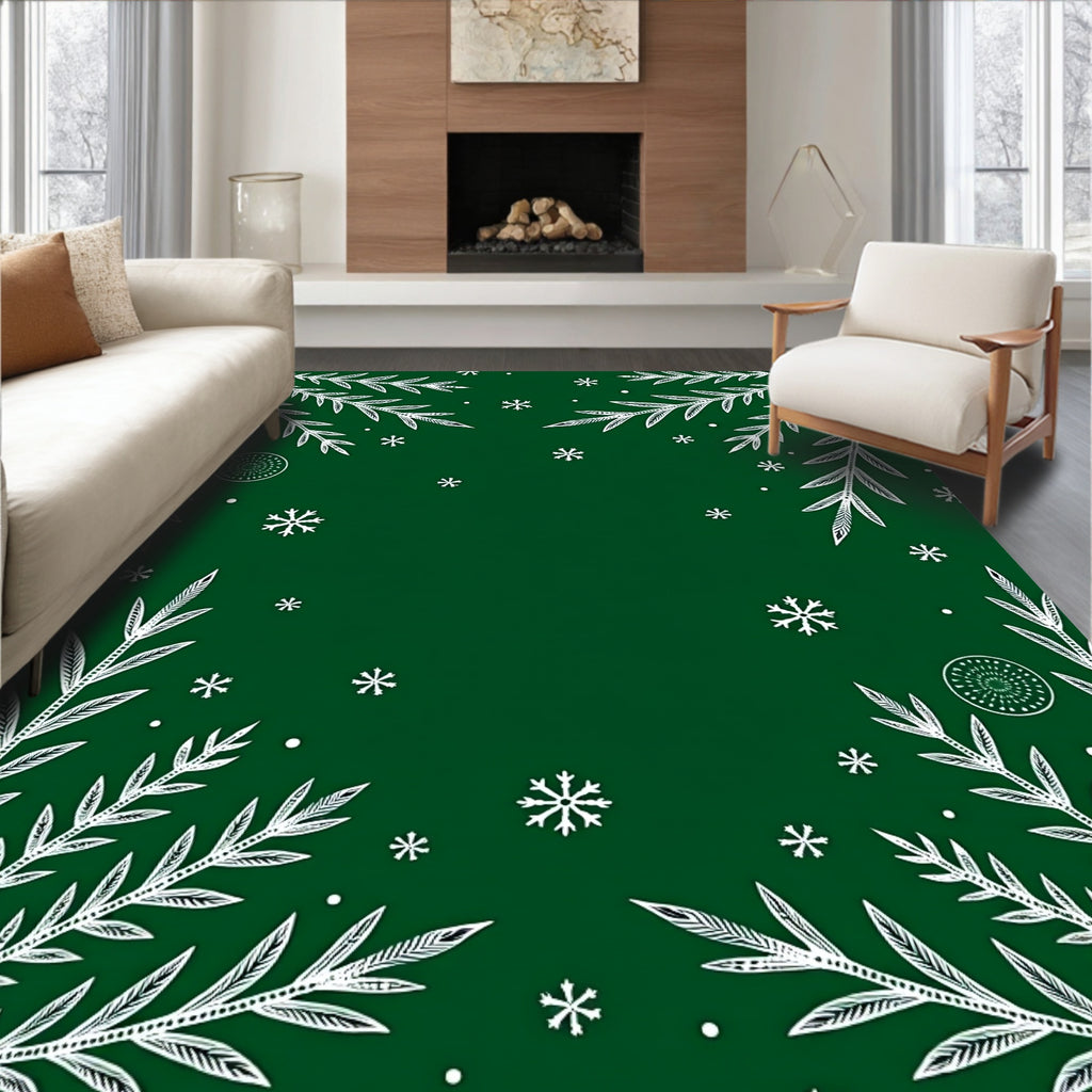 Emerald Green White Snowflake Branch Rug