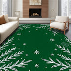Emerald Green White Snowflake Branch Rug