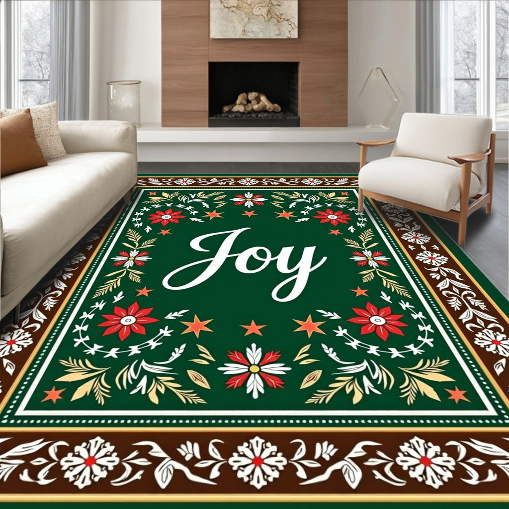 Green Red Floral Starburstnament Rug