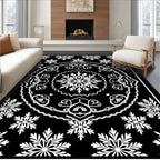 Elegant Black White Floral Medallion Rug