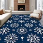 Navy Blue Snowflake Winter Wonderland Rug
