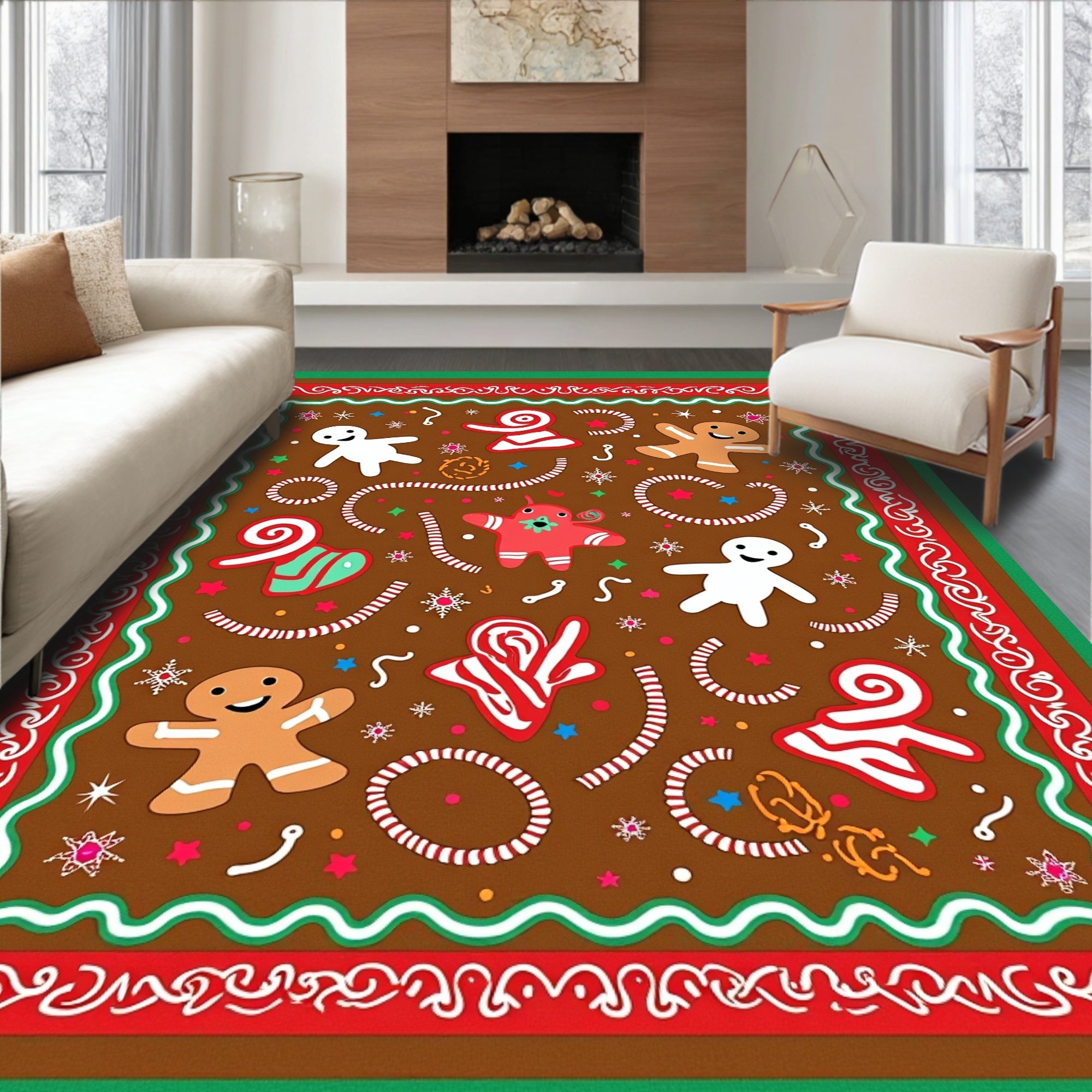 Whimsical Gingerbread Candy Cane Holiday Rug