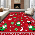 Red Festive Gnomes Candy Cane Holiday Rug