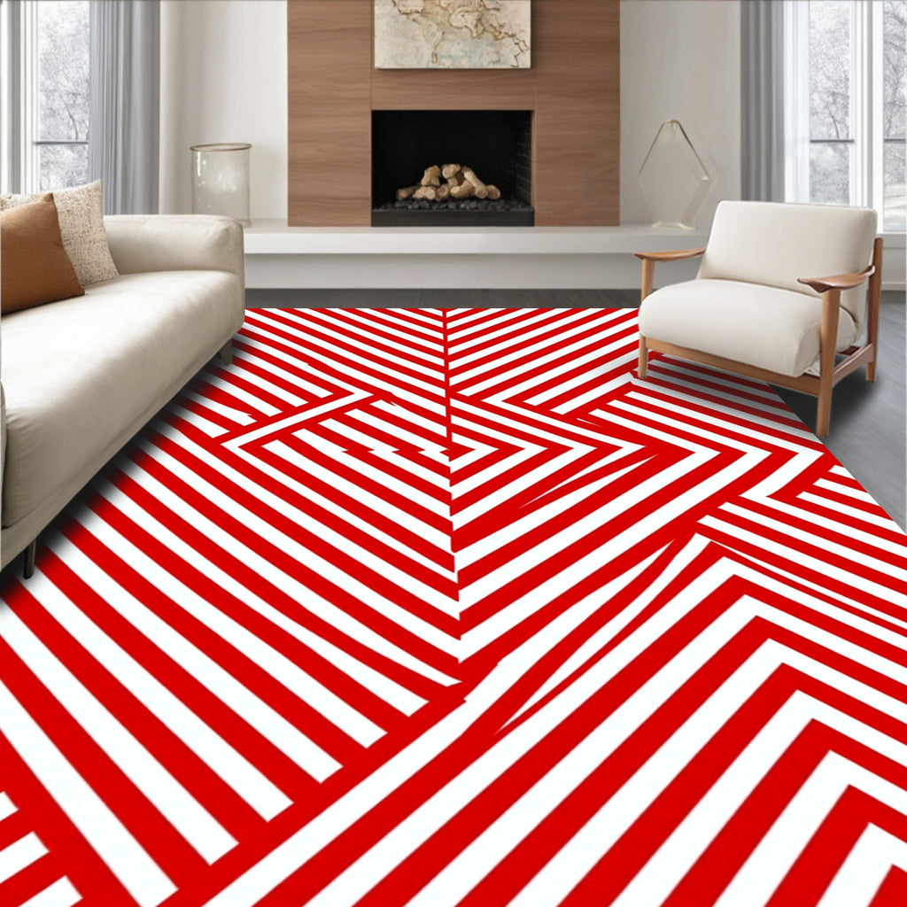 Loud Red White Angular Chevron Rug
