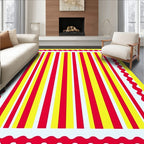 Vibrant Red Yellow Striped Border Rug